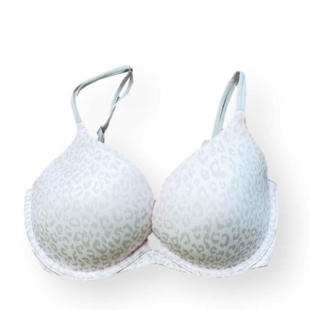 PINK Victoria’s Secret Gray Leopard Animal Print Underwire Push-Up Bra Size 34D